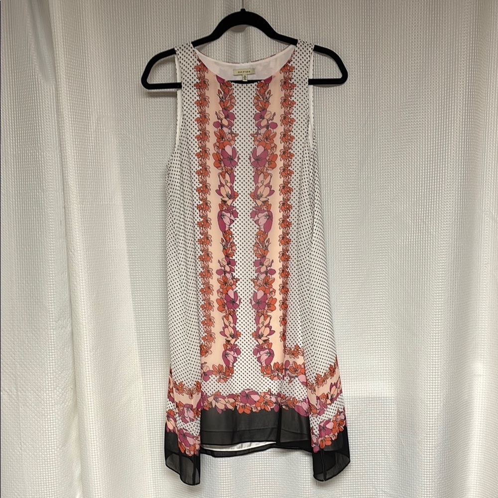 Max Studio White Tunic Dress with Pink and Orange Floral Trim